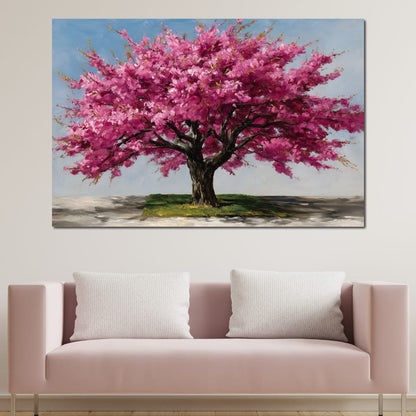 Pink Blossom Tree Oil Painting Canvas Wall Art