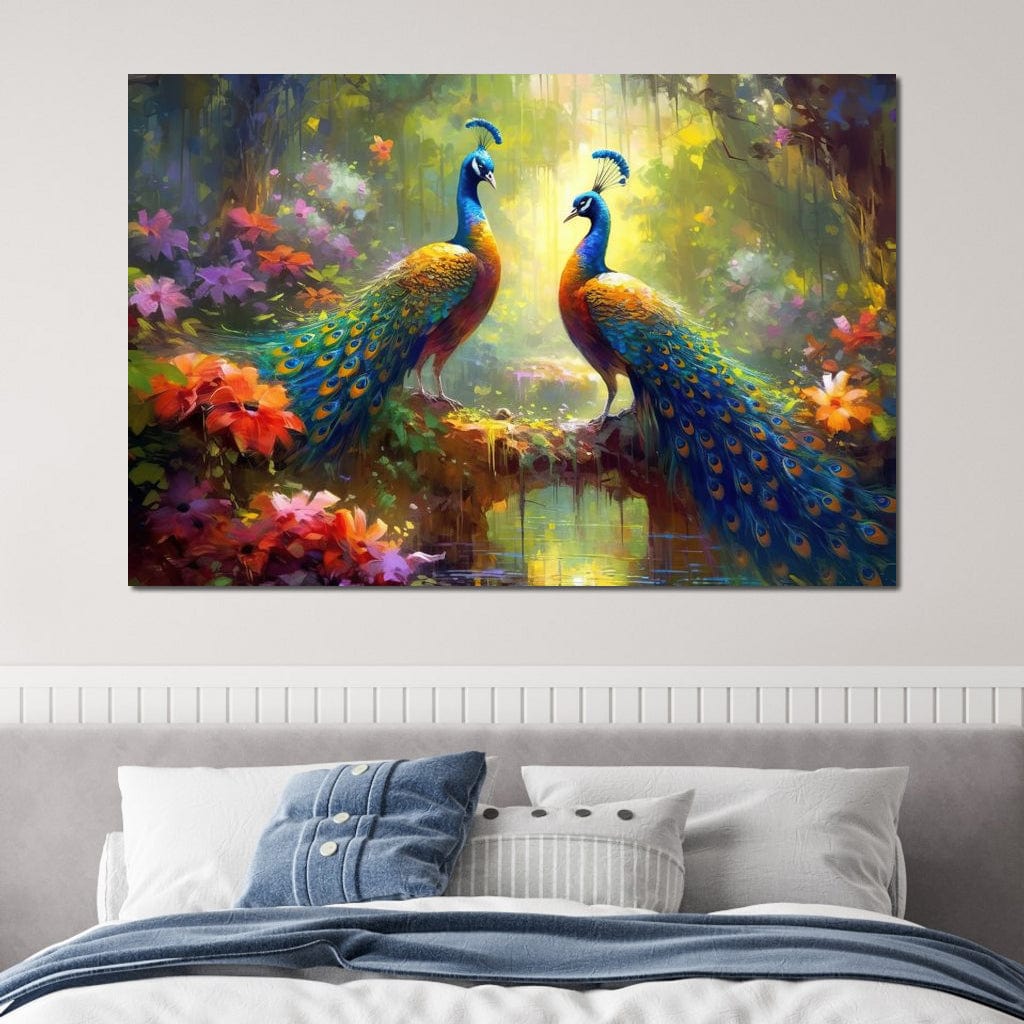 Two Peacocks Canvas Wall Art
