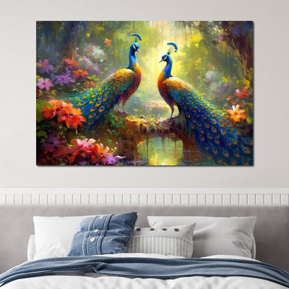 Two Peacocks Canvas Wall Art