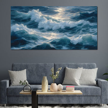 Sunlit Ocean Cresting Waves Canvas Wall Art