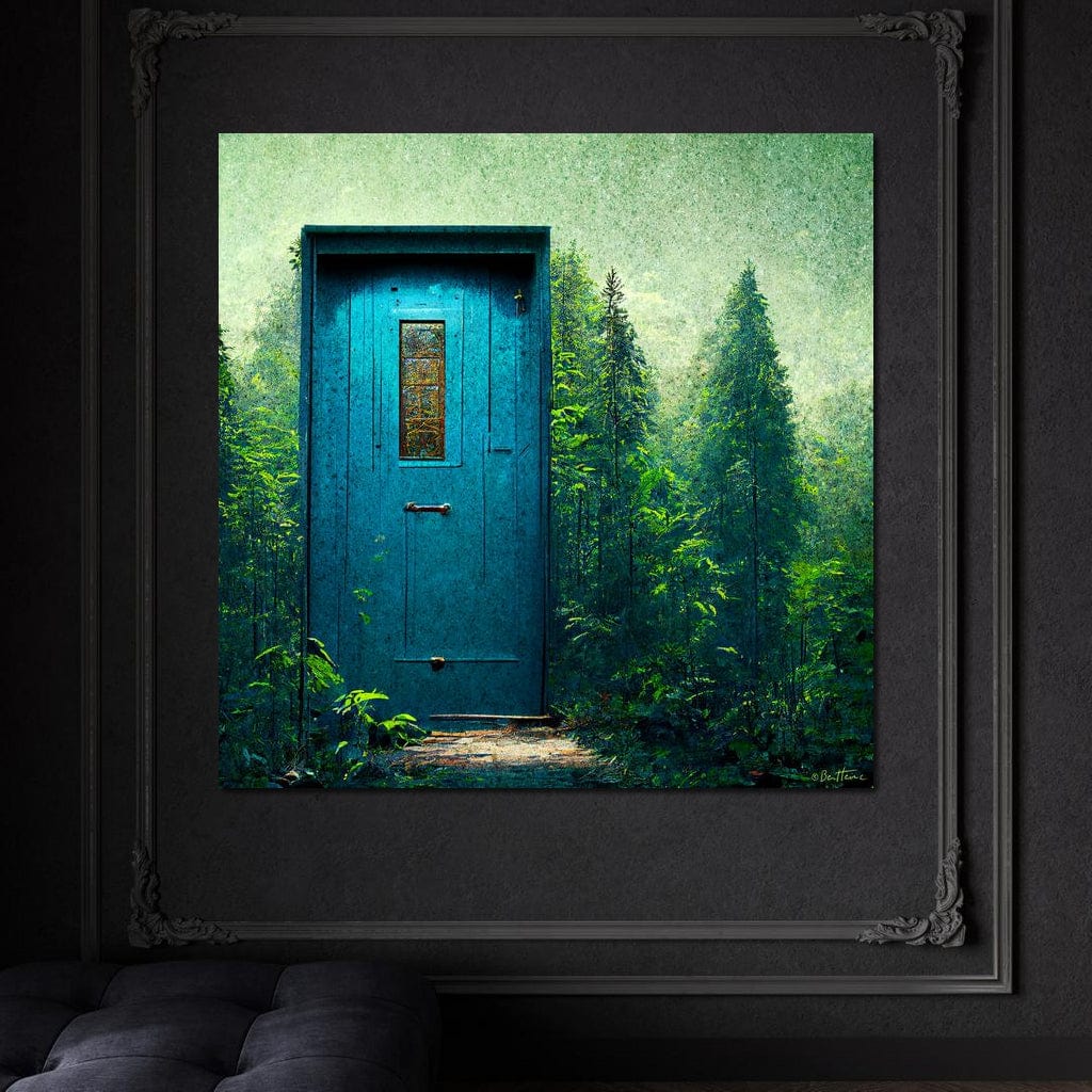 Blue Door in the Green Canvas Wall Art