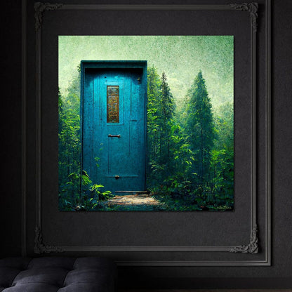 Blue Door in the Green Canvas Wall Art