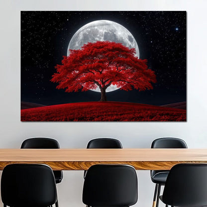 The Crimson Moon Tree Canvas Wall Art