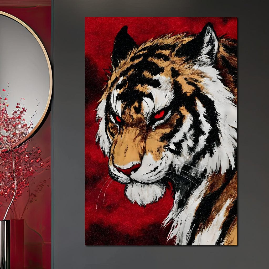 Fierce Tiger Red Eyes Roar Canvas Wall Art