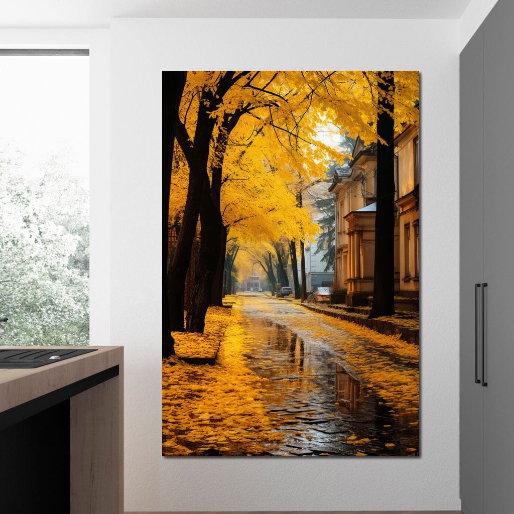 Autumn Leaves Along the City Road Canvas Wall Art