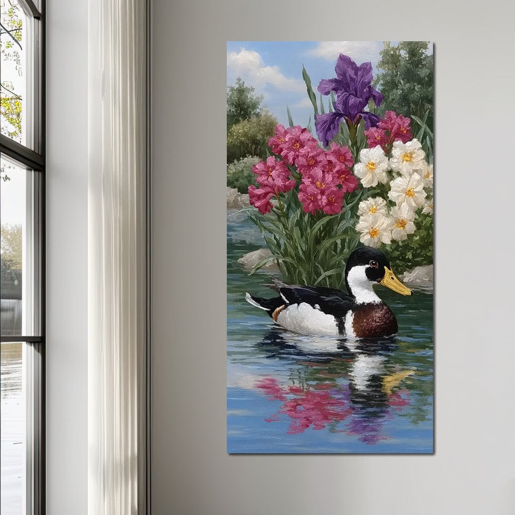 Duck Tranquility Floral Reflection Canvas Wall Art