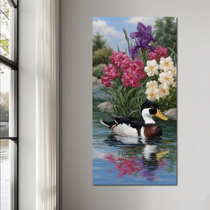 Duck Tranquility Floral Reflection Canvas Wall Art