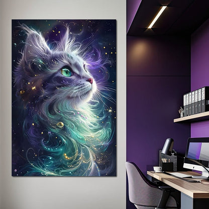 Starlit Feline Nebula Dreams Canvas Wall Art