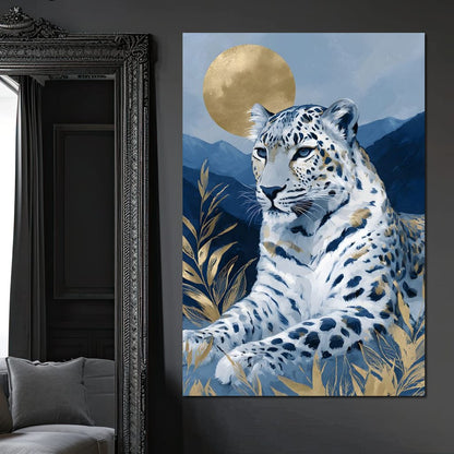 Golden Moon Snow Leopard Calm Canvas Wall Art