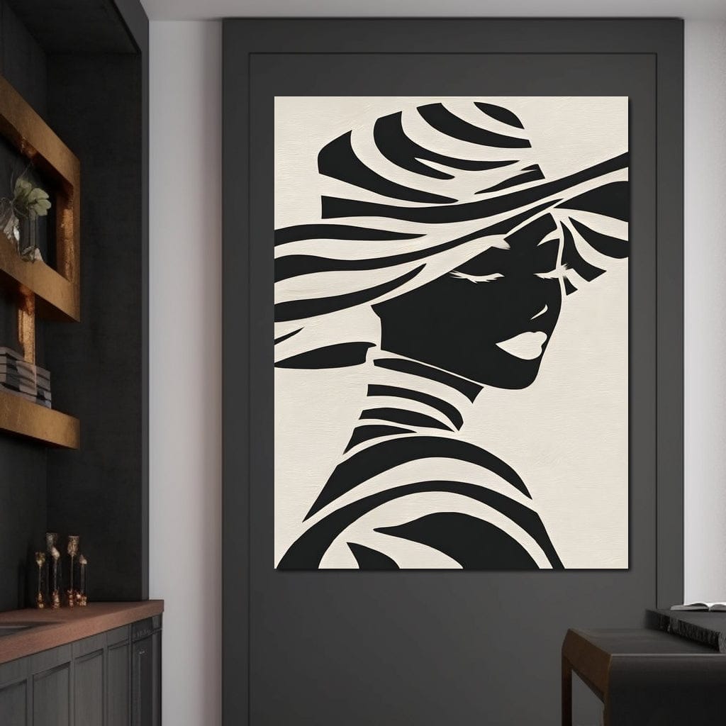 Monochrome Elegance Lady Silhouette Canvas Wall Art