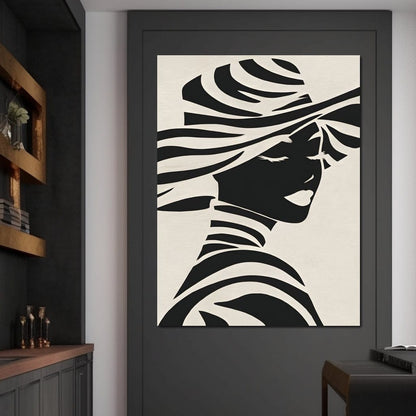 Monochrome Elegance Lady Silhouette Canvas Wall Art