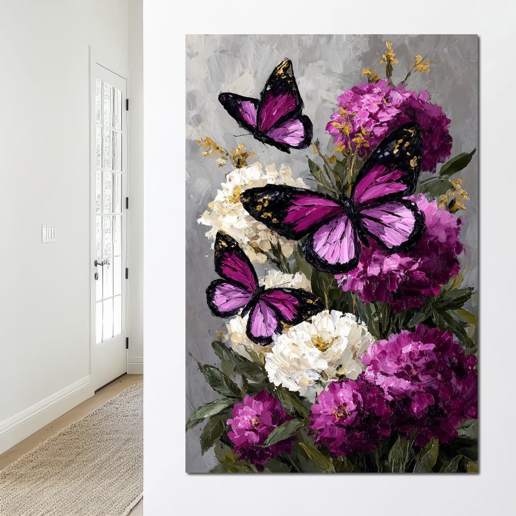 Amethyst Butterflies Bouquet Canvas Wall Art