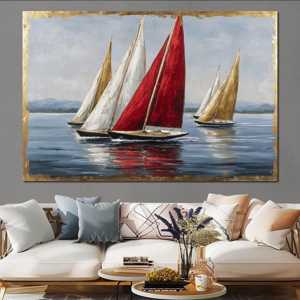 Bold Regatta On Open Water Canvas Wall Art