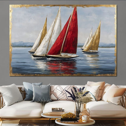 Bold Regatta On Open Water Canvas Wall Art
