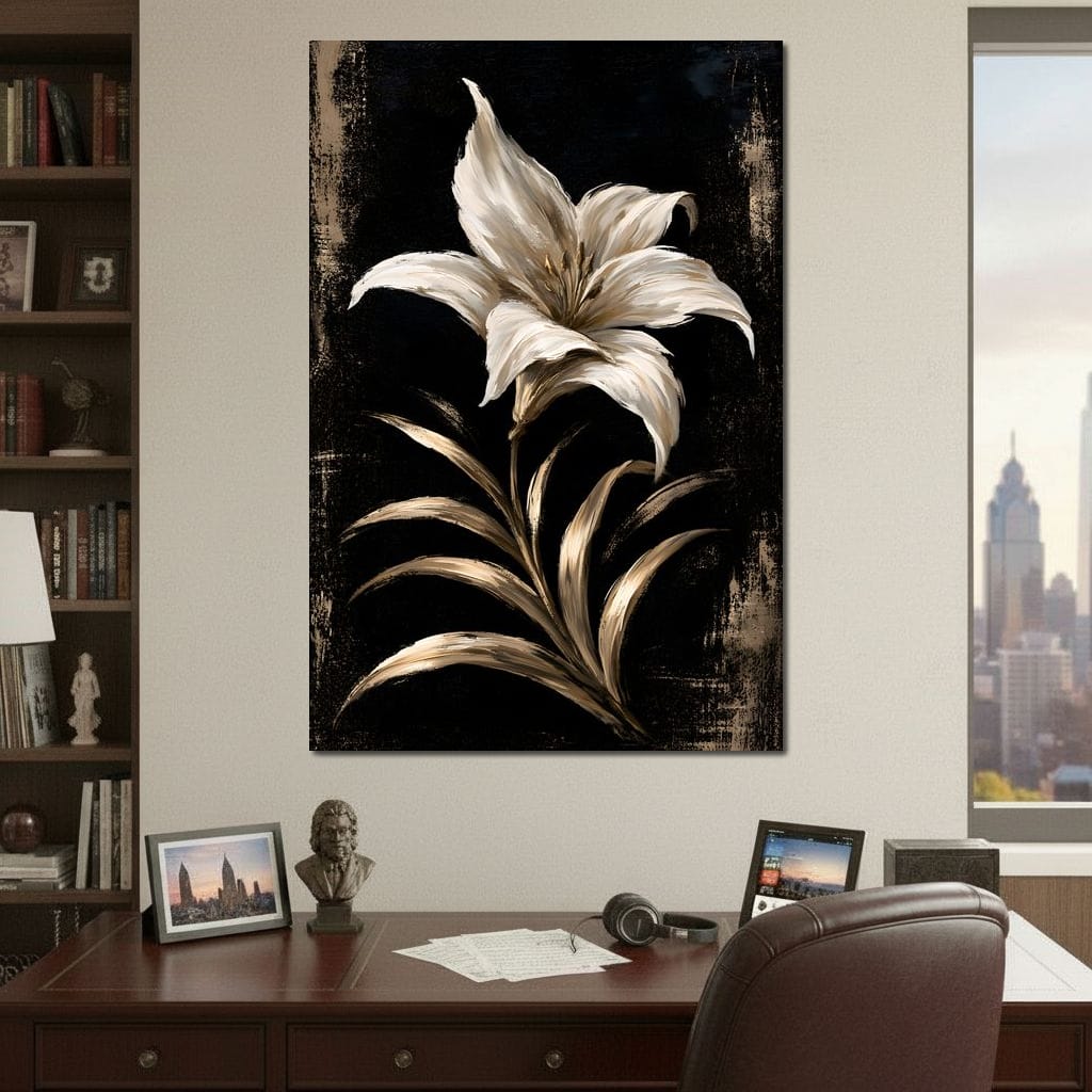 Gilded Petals Upon Nightfall Canvas Wall Art