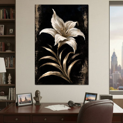 Gilded Petals Upon Nightfall Canvas Wall Art