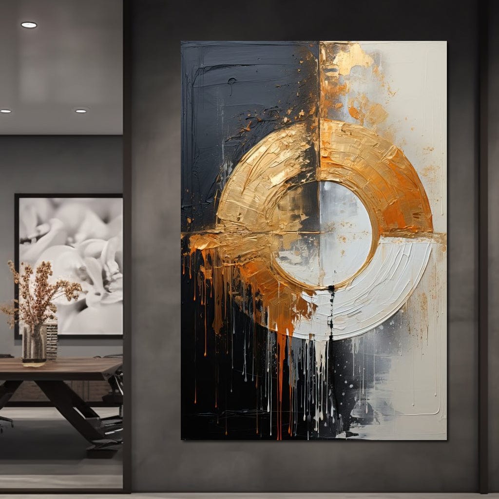 Abyssal Echoes in Gold Abstract Canvas Wall Art