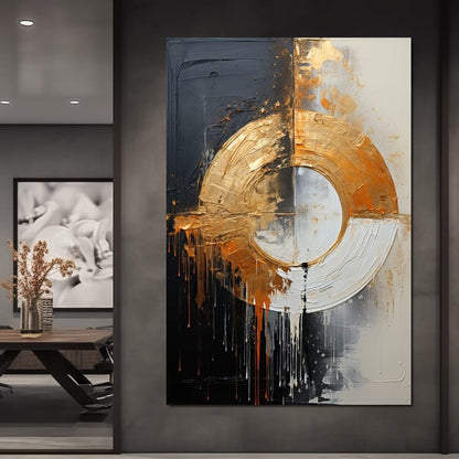 Abyssal Echoes in Gold Abstract Canvas Wall Art