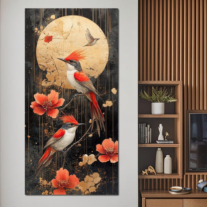 Golden Birds and Blossoms Fantasy Canvas Wall Art