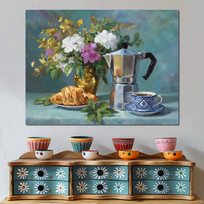 Morning Coffee & Bouquet Canvas Wall Art