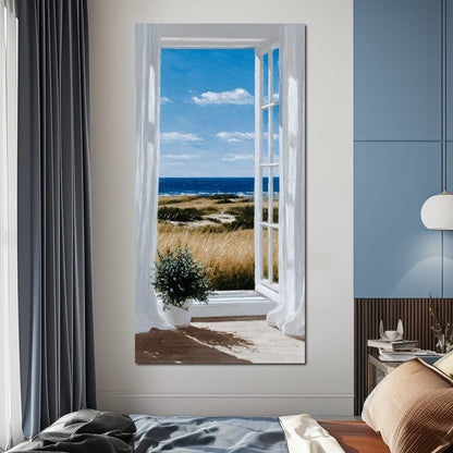 Open Window Ocean Breeze View Canvas Wall Art