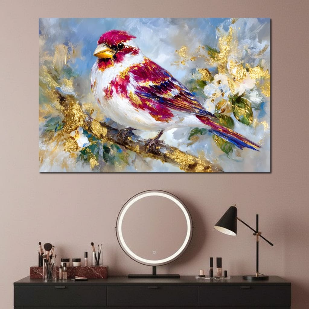 Golden Petal Songbird Canvas Wall Art