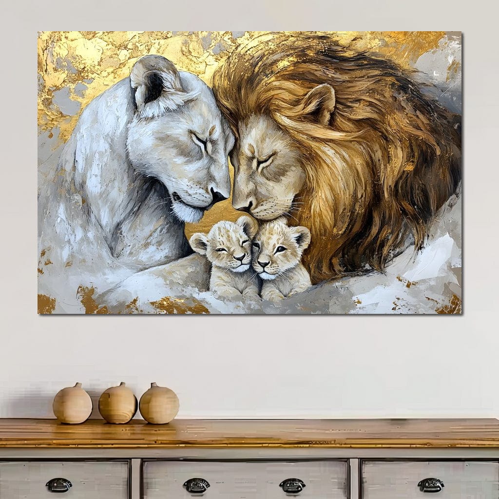 Lion Family Embrace Canvas Wall Art