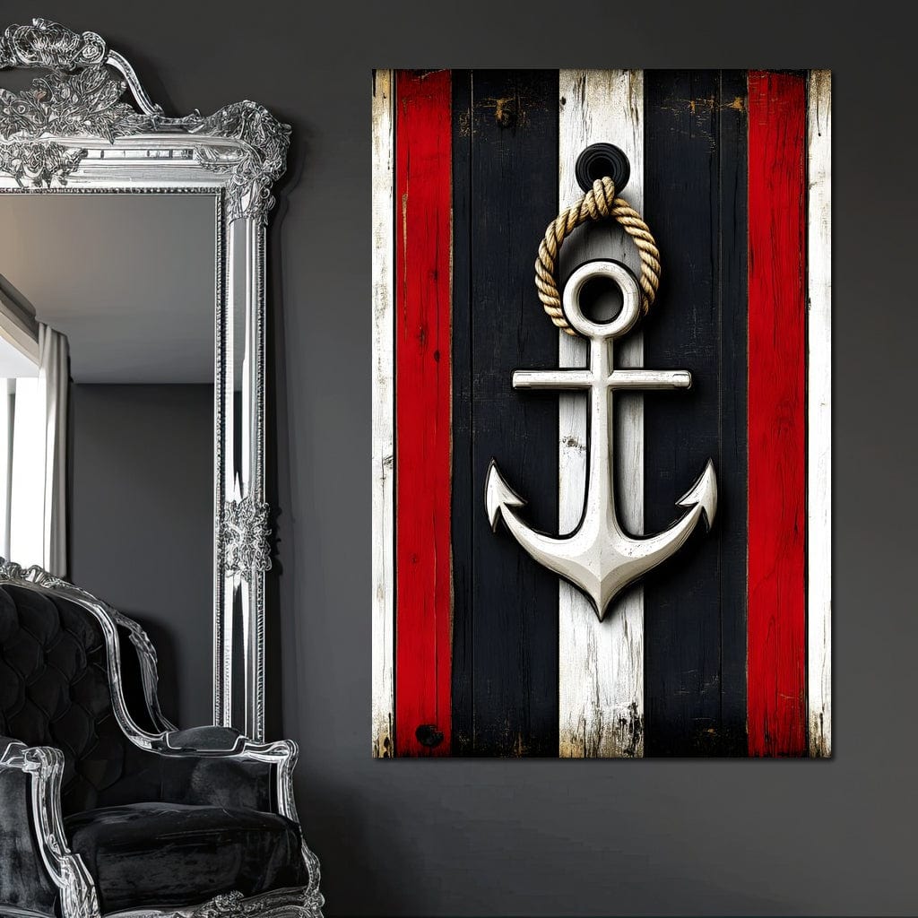 Nautical Anchor on Stripes Canvas Wall Art