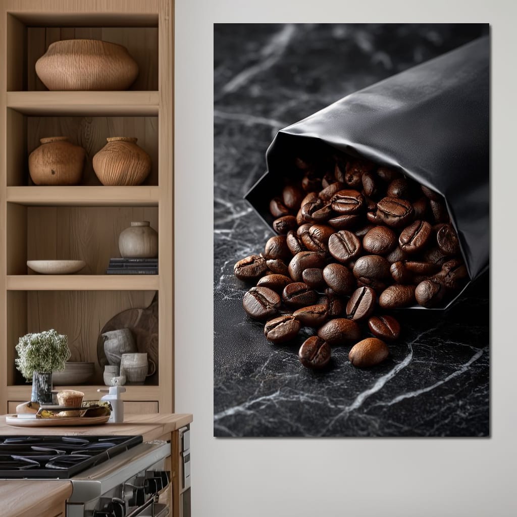 Dark Roast Coffee Bean Spill Canvas Wall Art