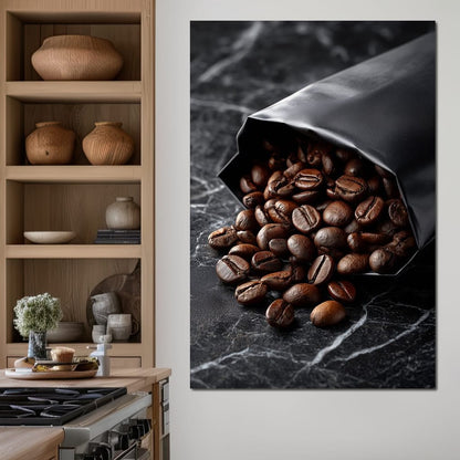Dark Roast Coffee Bean Spill Canvas Wall Art