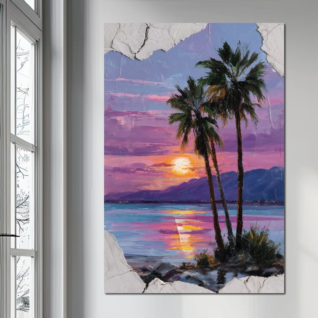 Palm Silhouettes Sunset Sky Canvas Wall Art