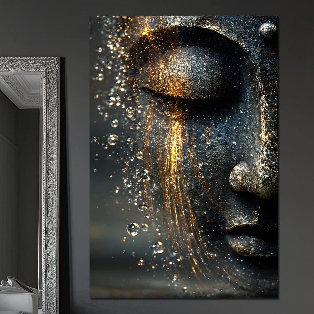 Golden Tranquil Buddha Flow Mirror Canvas Wall Art