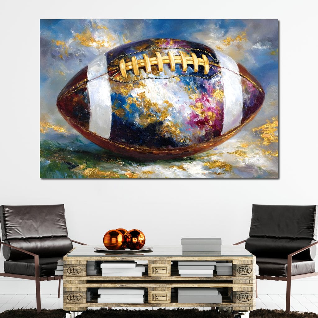 Golden Gridiron Glory Ball Canvas Wall Art