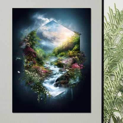 Hexagonal Nature Portal Cascade Canvas Wall Art