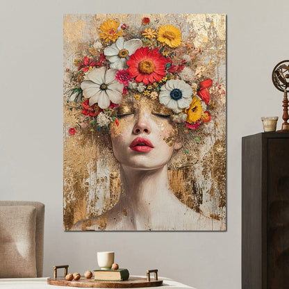 Golden Petal Dreams Canvas Wall Art