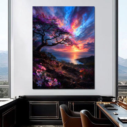 Radiant Sunset Floral Coastline Canvas Wall Art