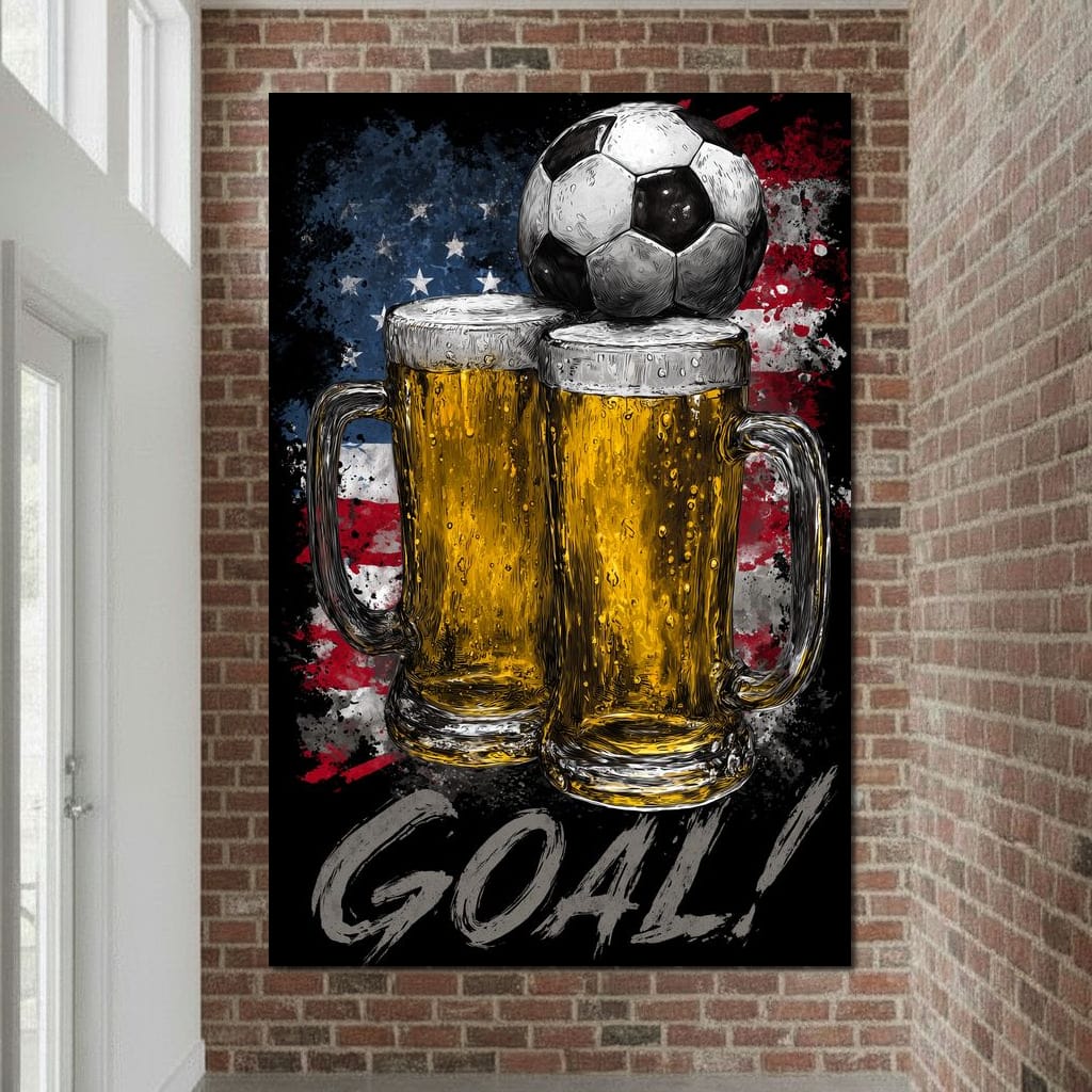 USA Soccer Beer Mugs Goal Canvas Wall Art