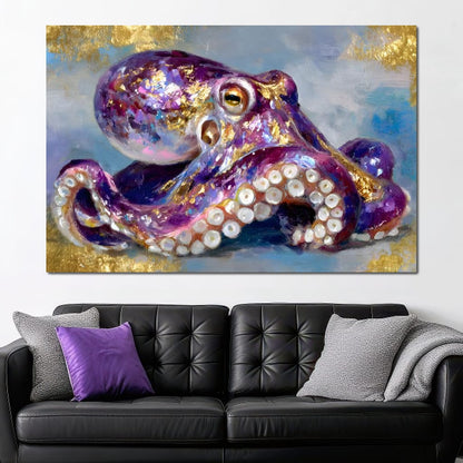 Gilded Violet Octopus Dream Canvas Wall Art