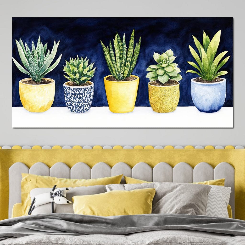 Succulent Symphony in Pots Canvas Wall Art