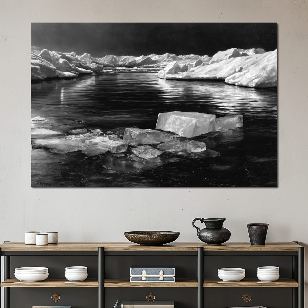 Midnight Drift Ice Fjord Canvas Wall Art