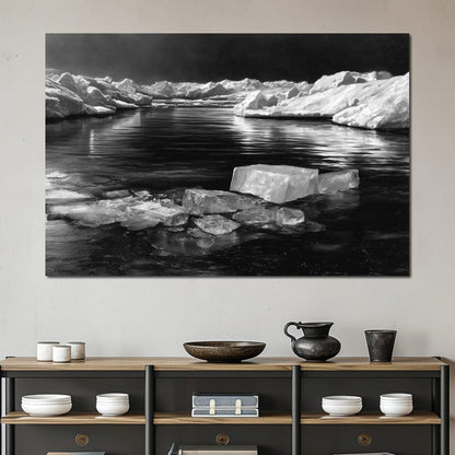Midnight Drift Ice Fjord Canvas Wall Art