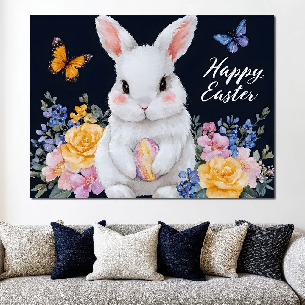 Happy Easter Bunny Watercolor Canvas Wall Art