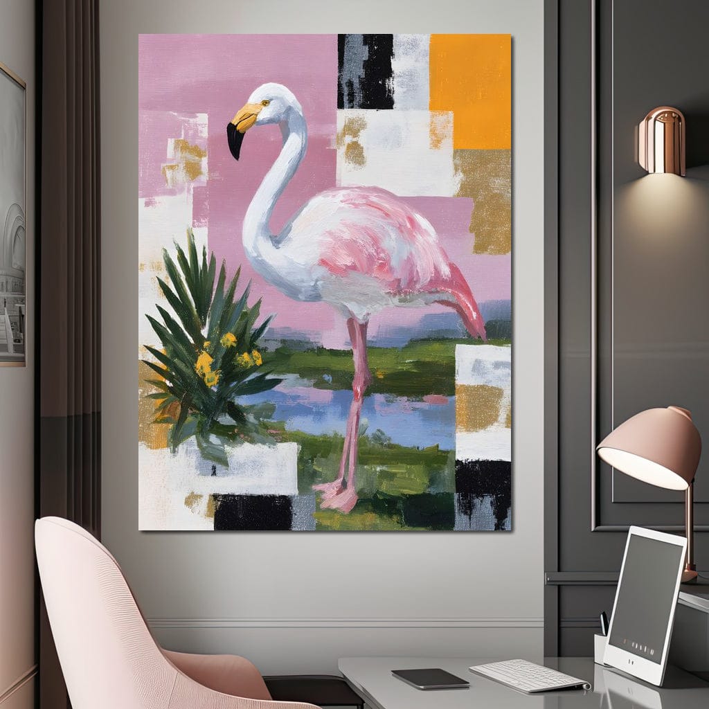 Pink Flamingo Modern Blocks Canvas Wall Art