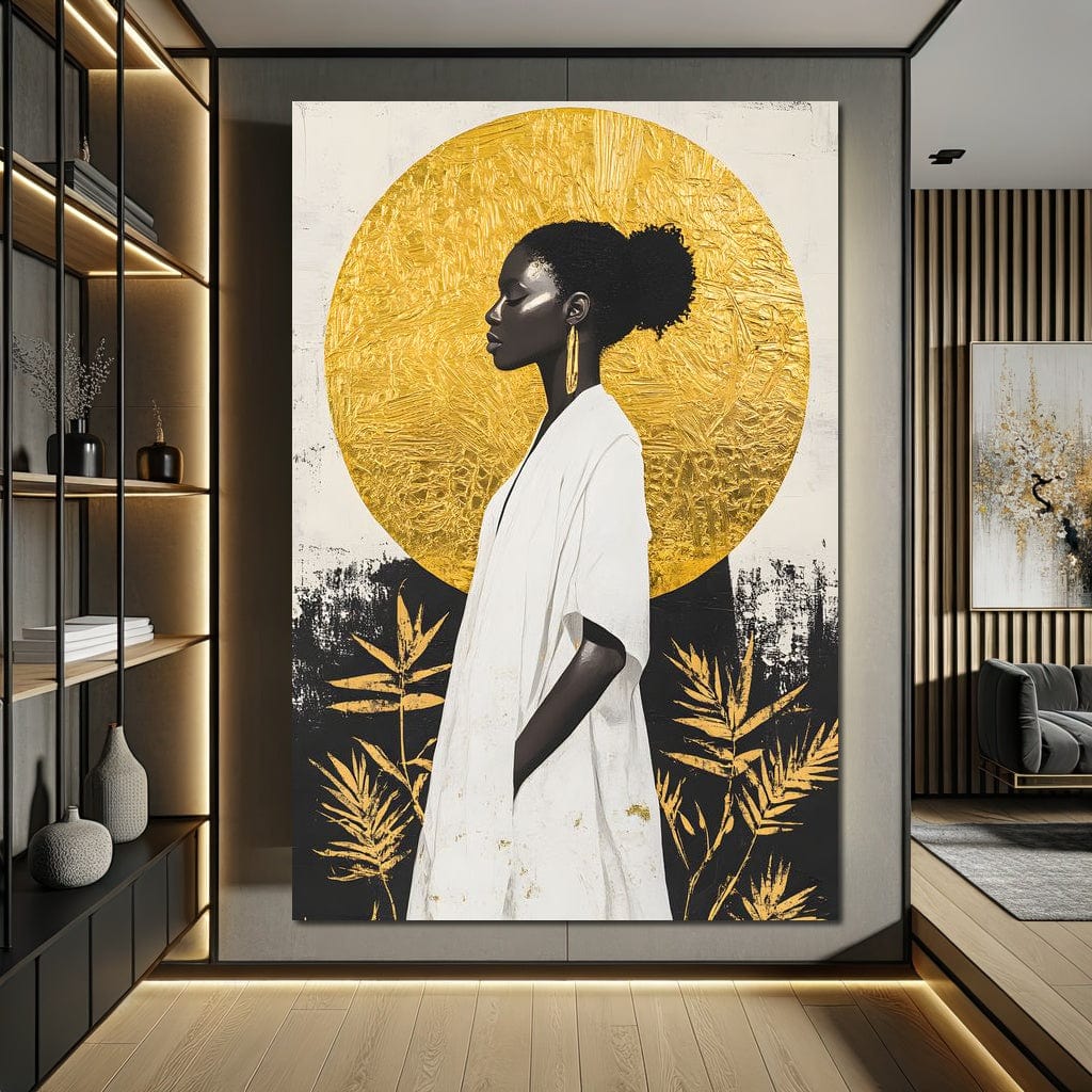 Golden Halo Afrocentric Poise Canvas Wall Art