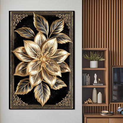 Gilded Petals on Obsidian Fields Canvas Wall Art