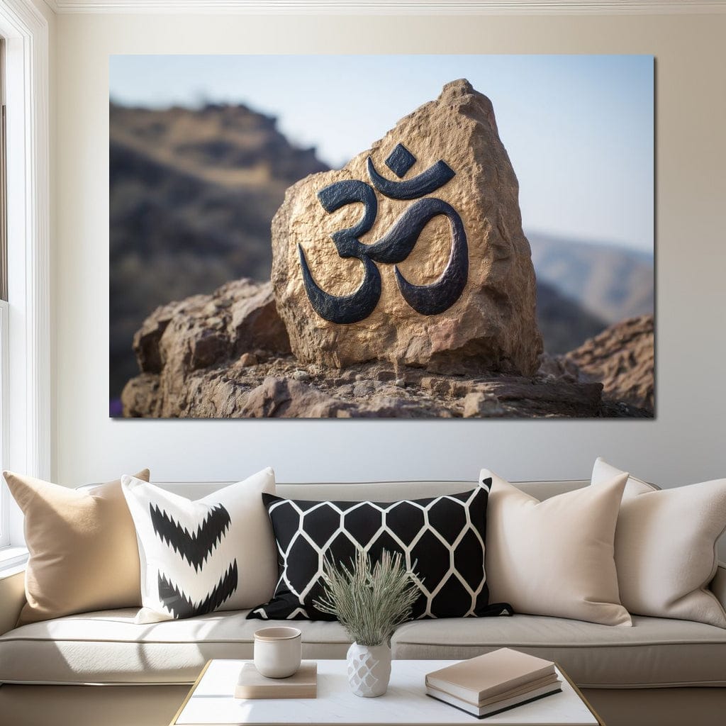 Om Mountain Stone Aum Sign Canvas Wall Art