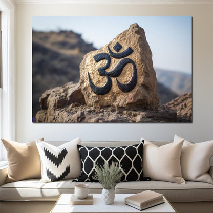 Om Mountain Stone Aum Sign Canvas Wall Art