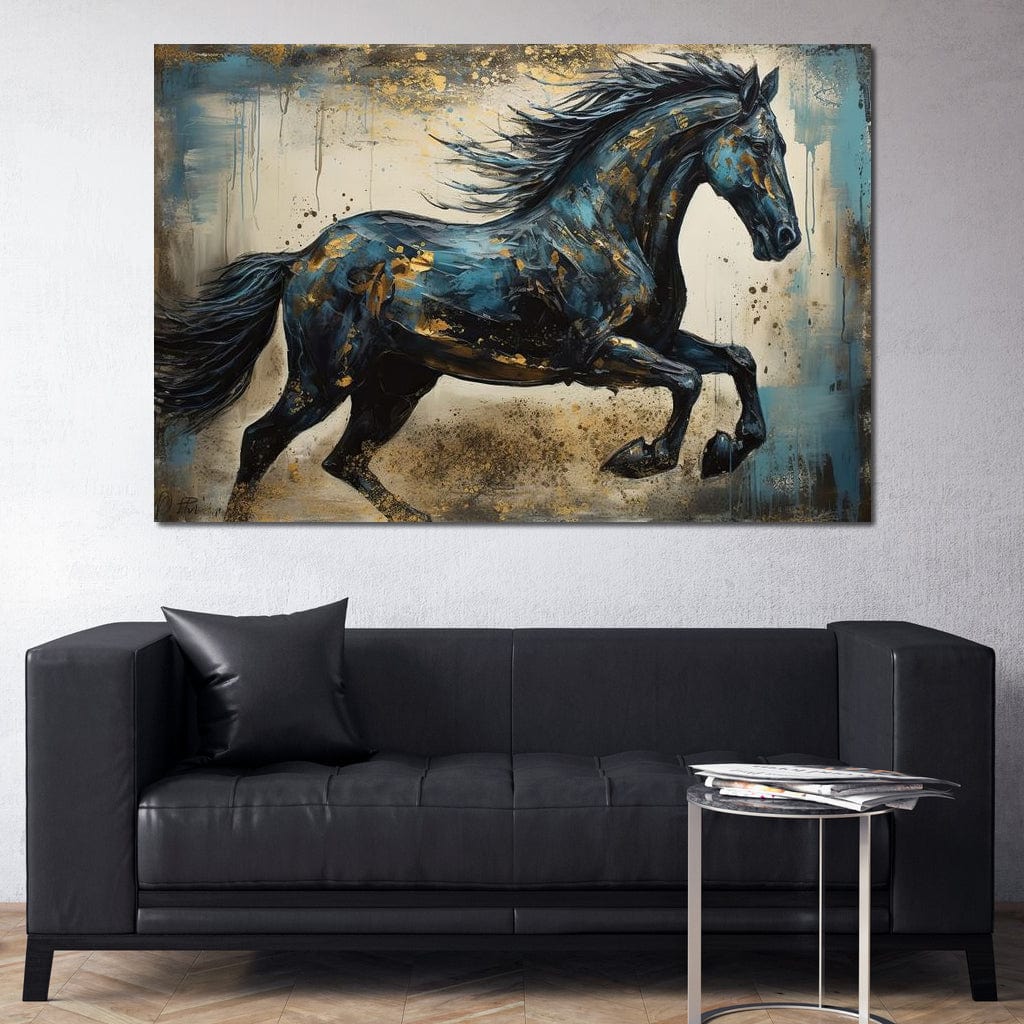 Gilded Teal Horse Canvas Wall Art