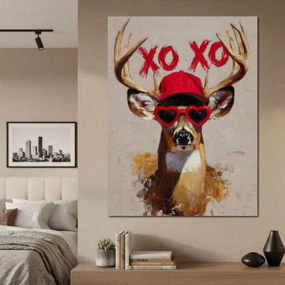 XOXO Deer Love Shades Portrait Canvas Wall Art
