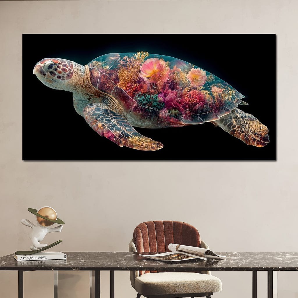 Floral Reef Sea Turtle Glow Canvas Wall Art
